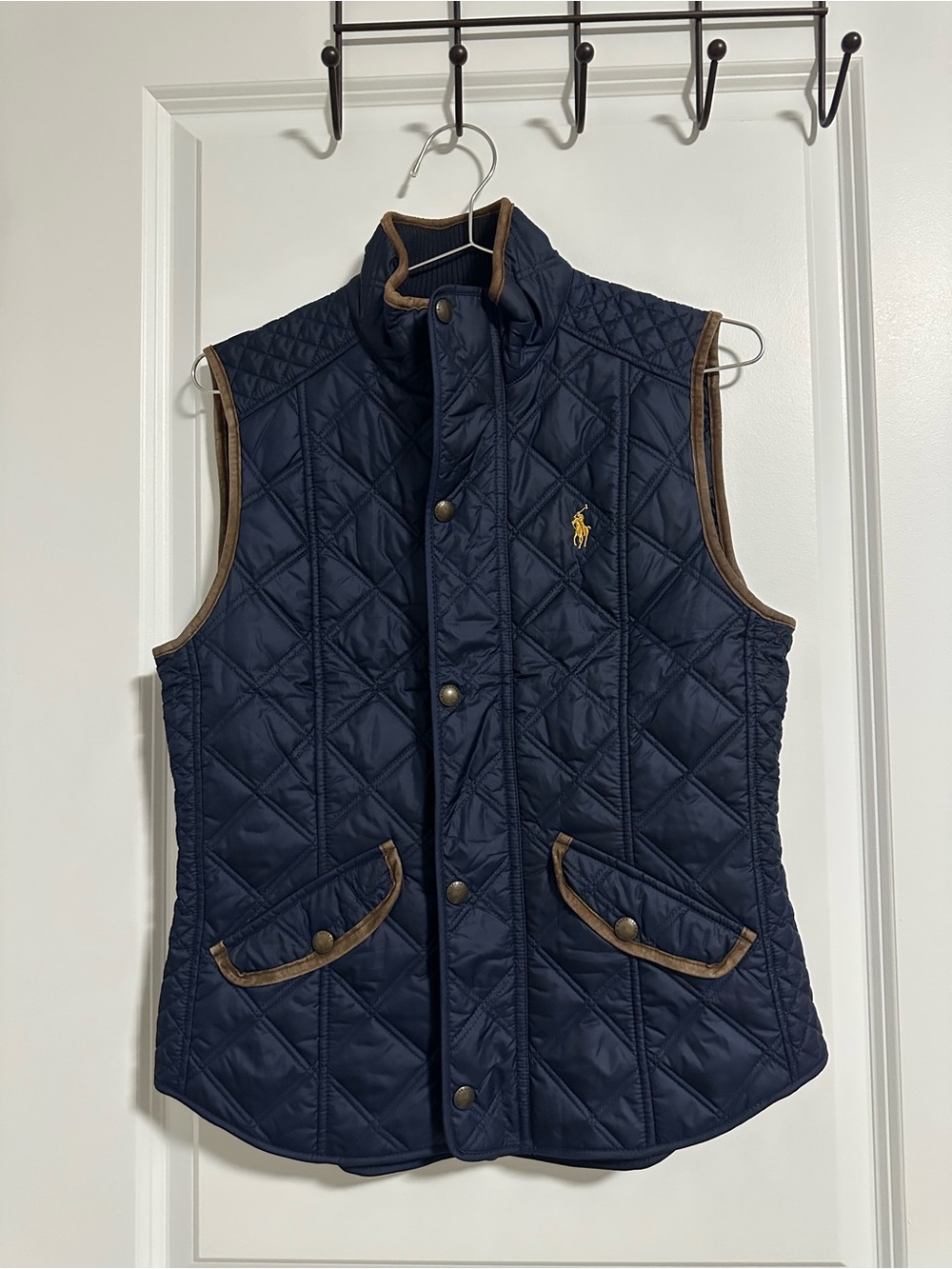 Polo by Ralph Lauren Navy Quilted Vest with Tan Trim